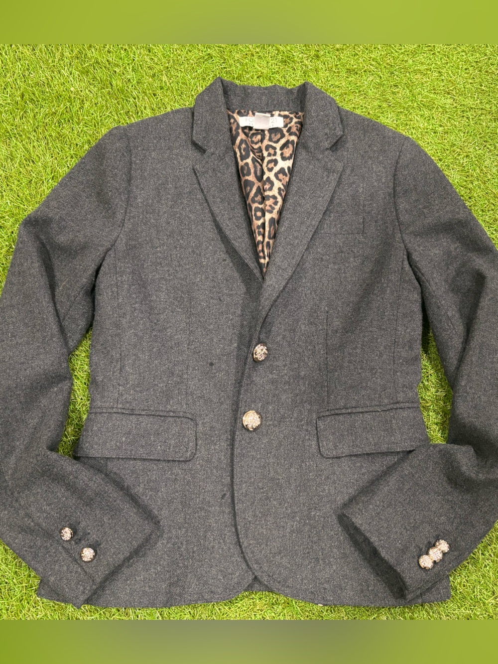 Forever 21 Girls' Charcoal Blazer with Leopard Lining